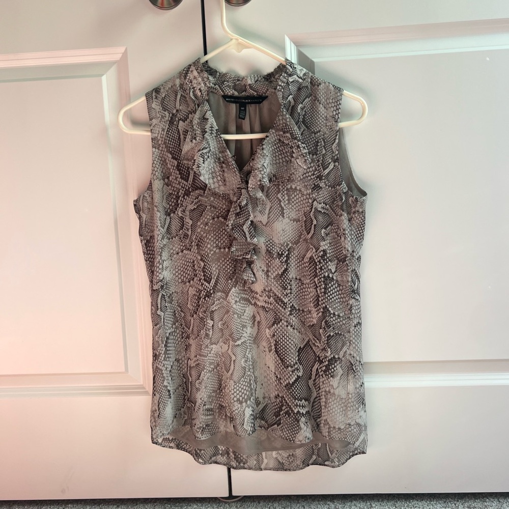 White House Black Market Neutral Print Blouse